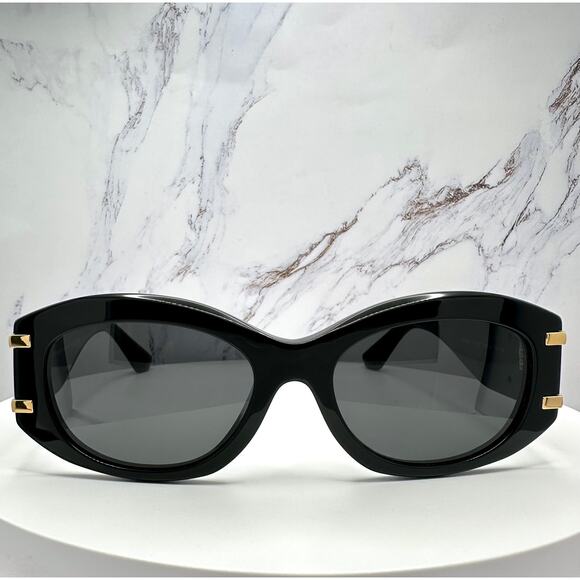 New Dolce & Gabbana Sunglasses Black Oval Acetate Gold Metal DG Gray Lens main image 14
